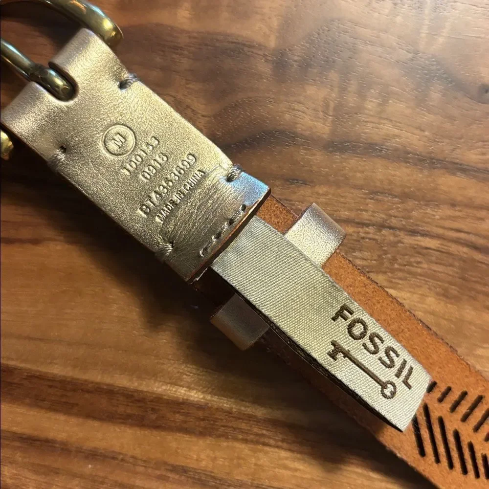 NEW Fossil Gold Leather Belt with Cutouts - M